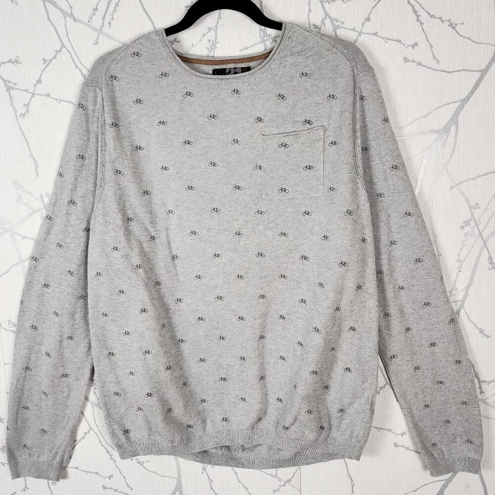 Le31 Gray Bicycles Printed Cotton Modal Crewneck Long Sleeve Tee